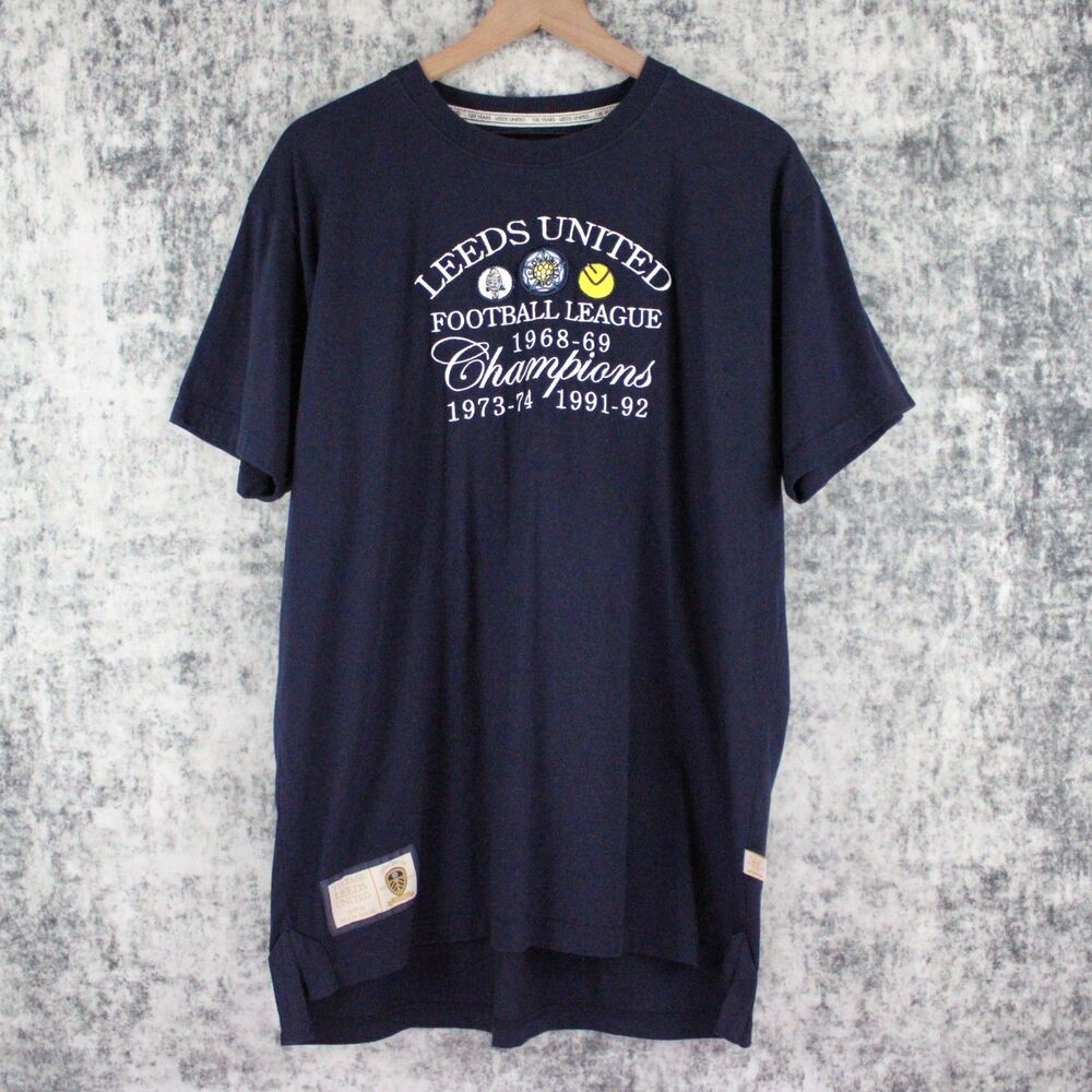 LEEDS UNITED 100 YEARS FOOTBALL LEAGUE CHAMPIONS T Shirt Mens Size XL Blue S/S